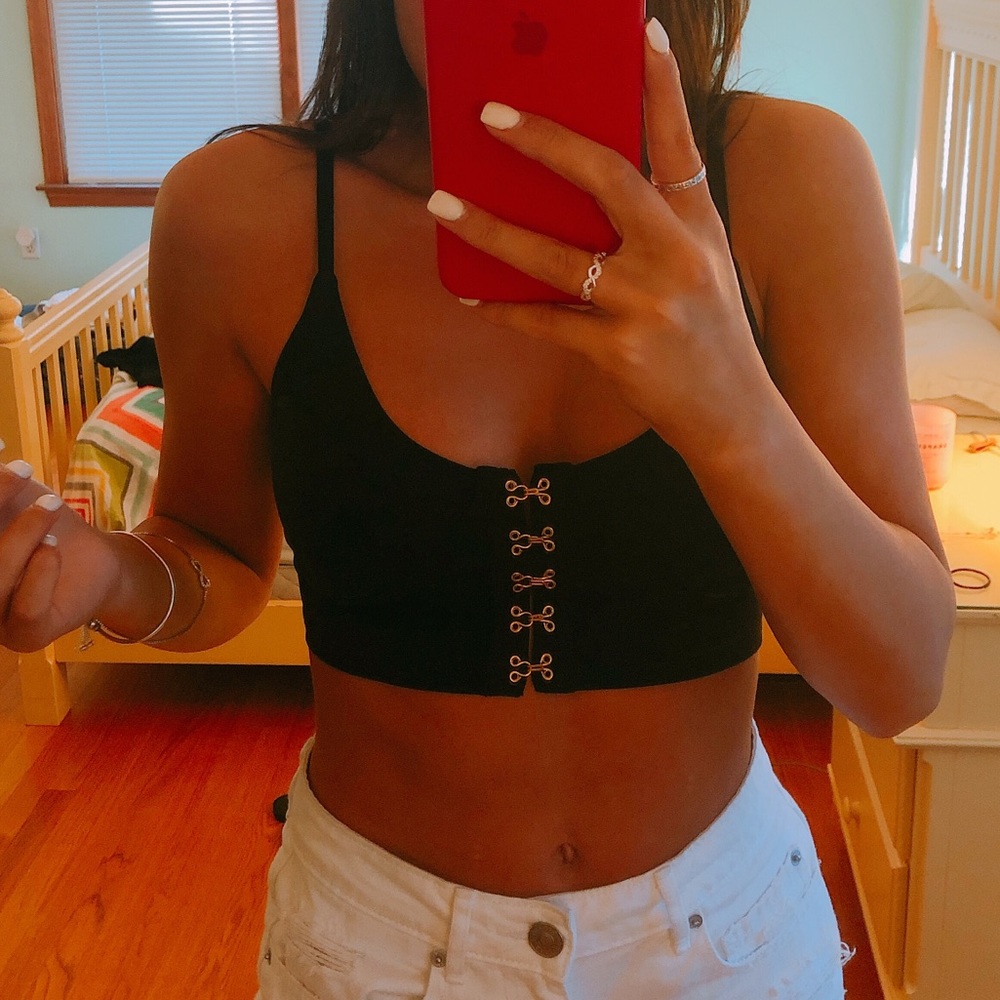 Black Crop Tank with Clasp Detailing on front